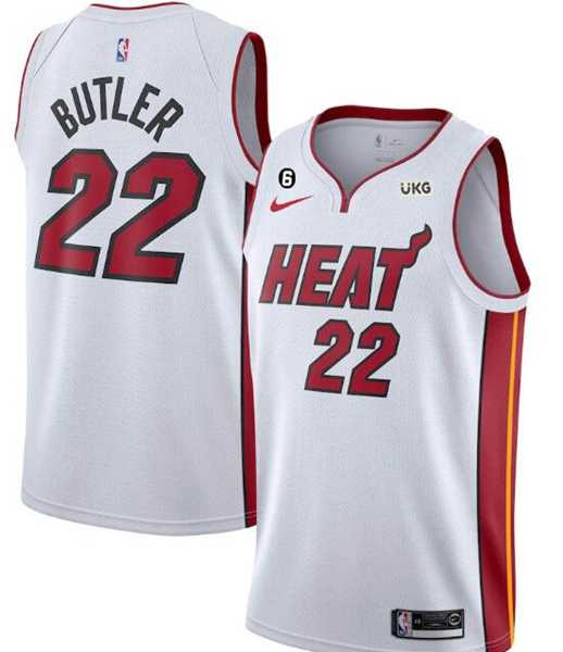 Men's Miami Heat #22 Jimmy Butler White With NO.6 Patch Stitched Jersey Dzhi